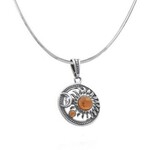Amber Sterling Silver and Amber Sun and Moon Pendant