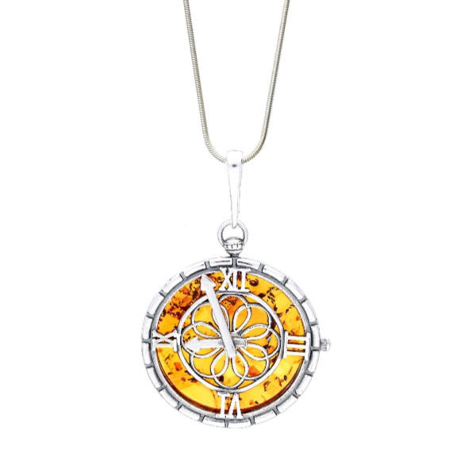 Amber Sterling Silver and Amber Time Piece Pendant