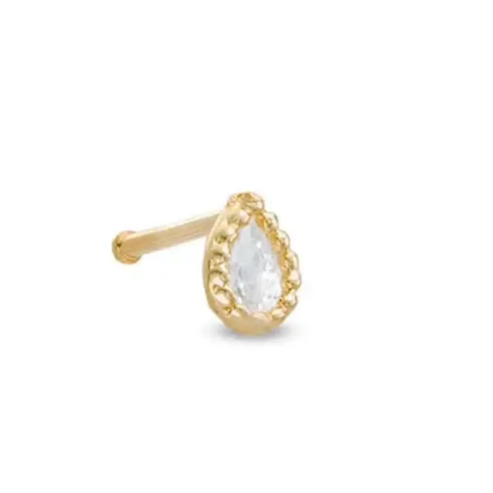 JTS Inc 14K Beaded CZ Pear Nose Ring