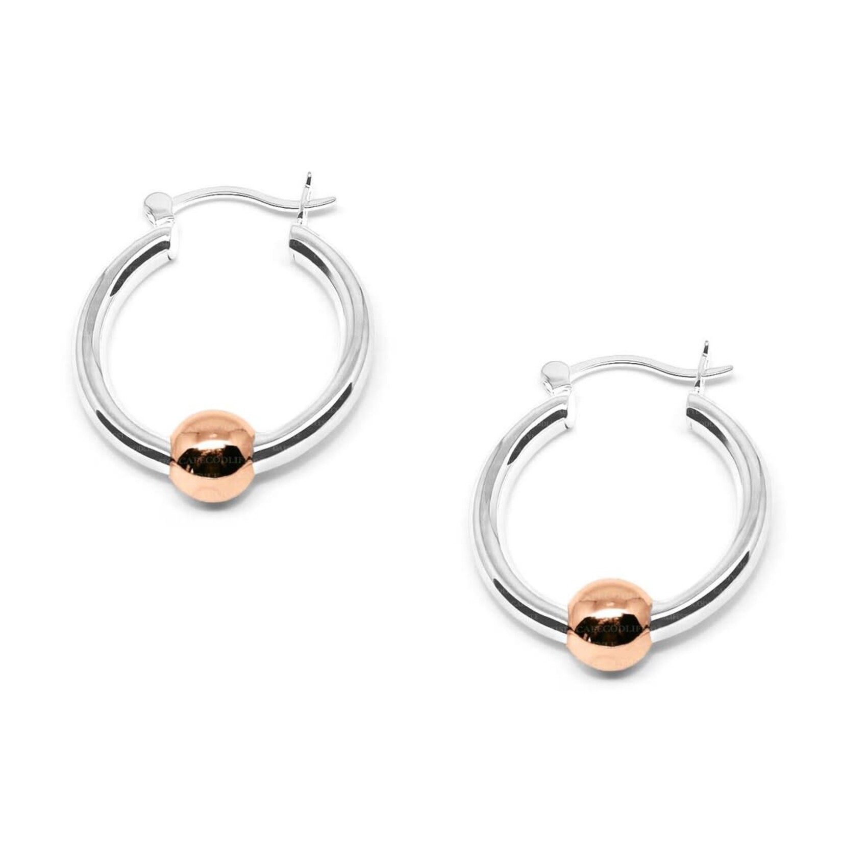 Cape Cod Sterling Silver/14K Rose Gold 15mm Bead Hoop Earrings