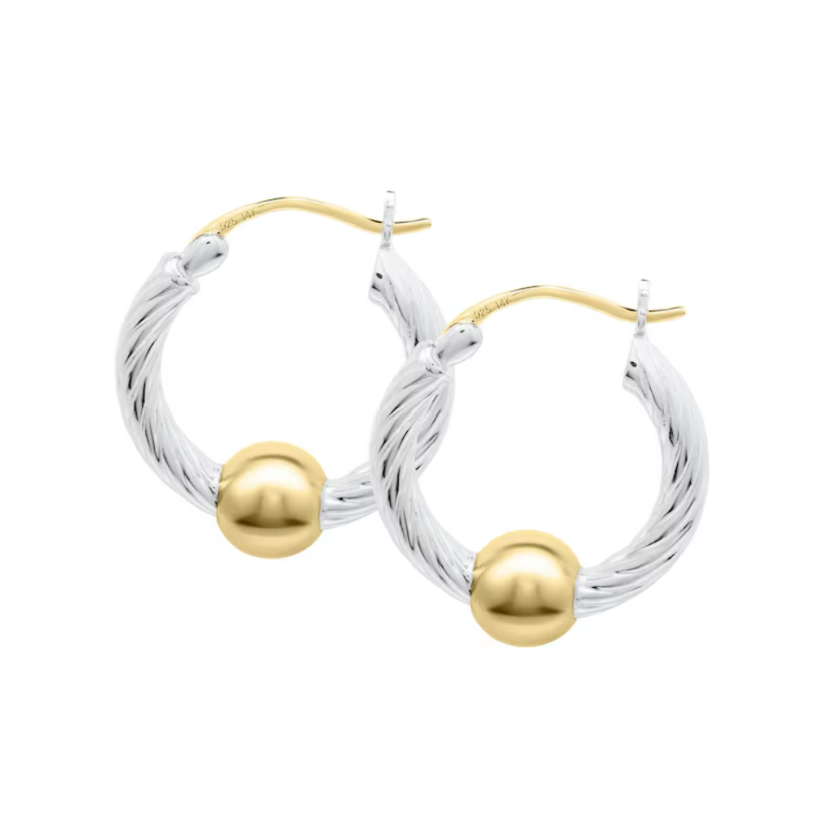 Cape Cod Sterling Silver 20mm Twist Wire Earrings w/14K YG Ball