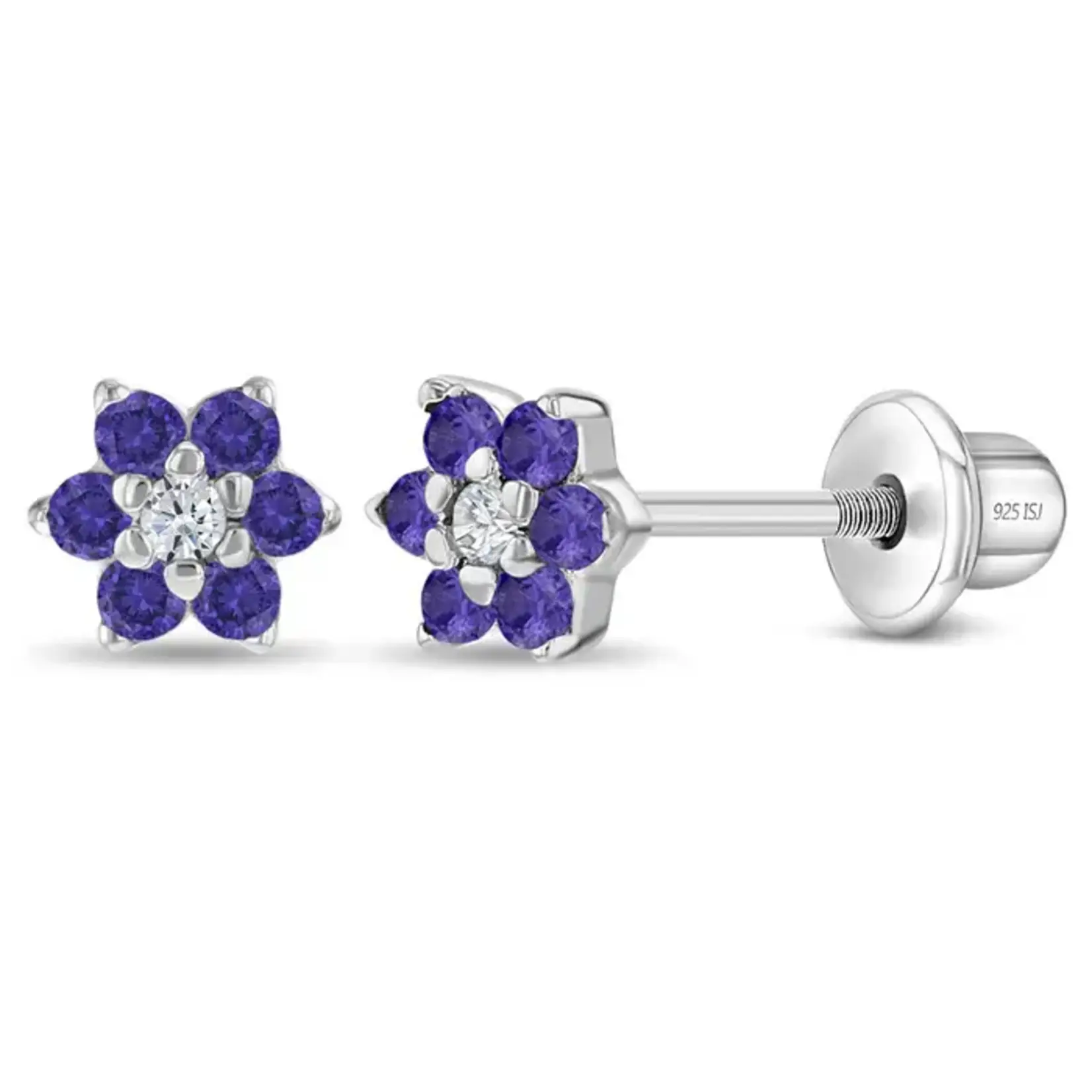In Season SS Purple CZ Cluster Flower Earrings