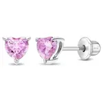 In Season SS Pink CZ Heart Solitaire 4mm  Earrings Oct