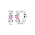 In Season SS Pink and Clear CZ Cascading Heart 7mm Huggies