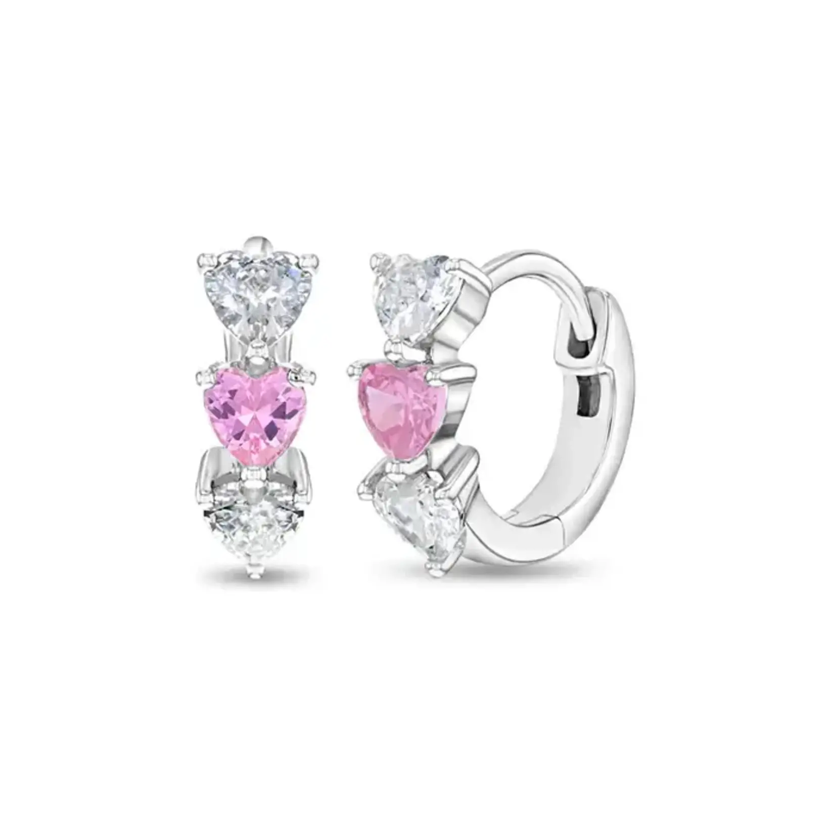 In Season SS Pink and Clear CZ Cascading Heart 7mm Huggies