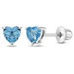 In Season SS Blue CZ Heart Solitaire 4mm Earrings Mar