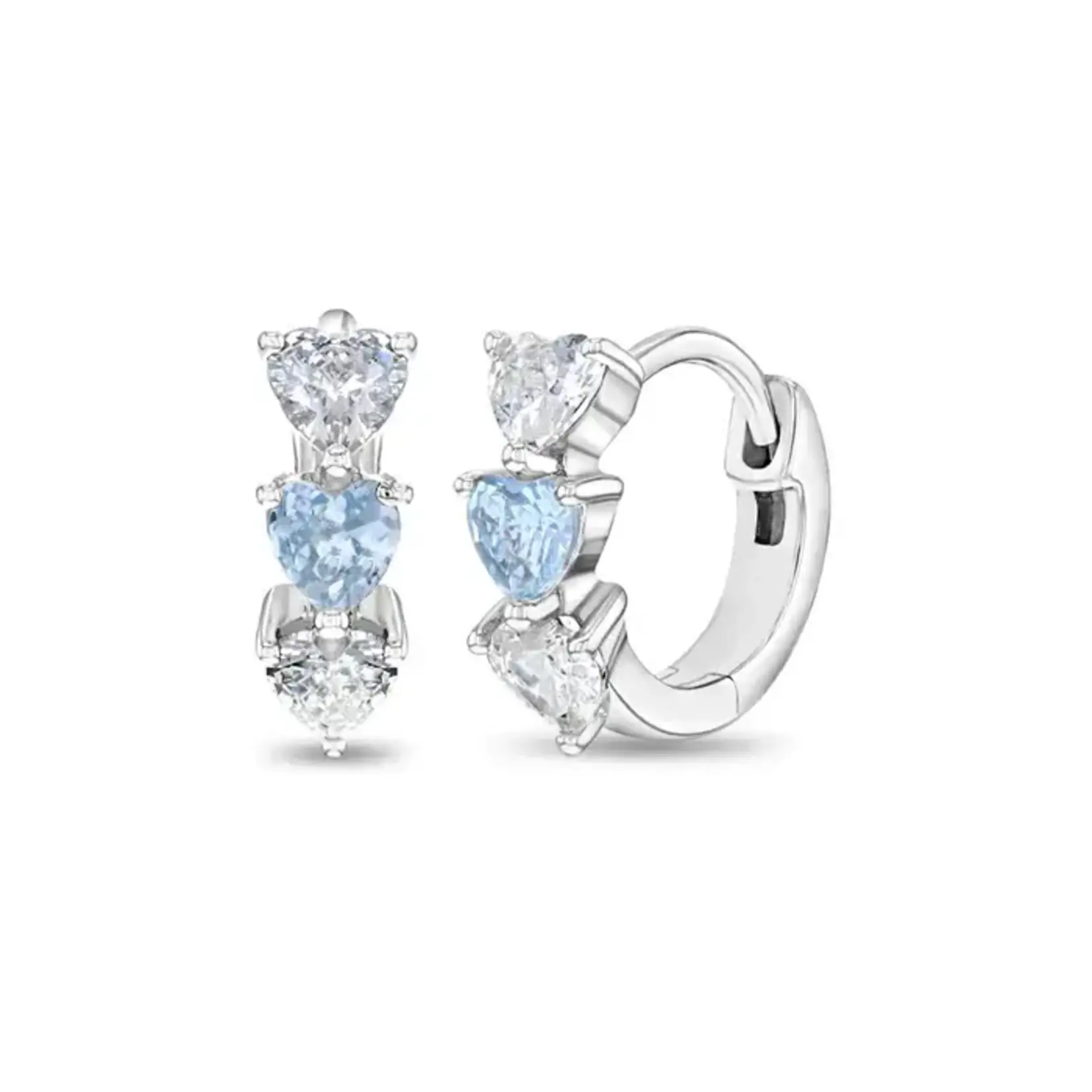 In Season SS Blue CZ Cascading Heart Hoop 7mm Huggies