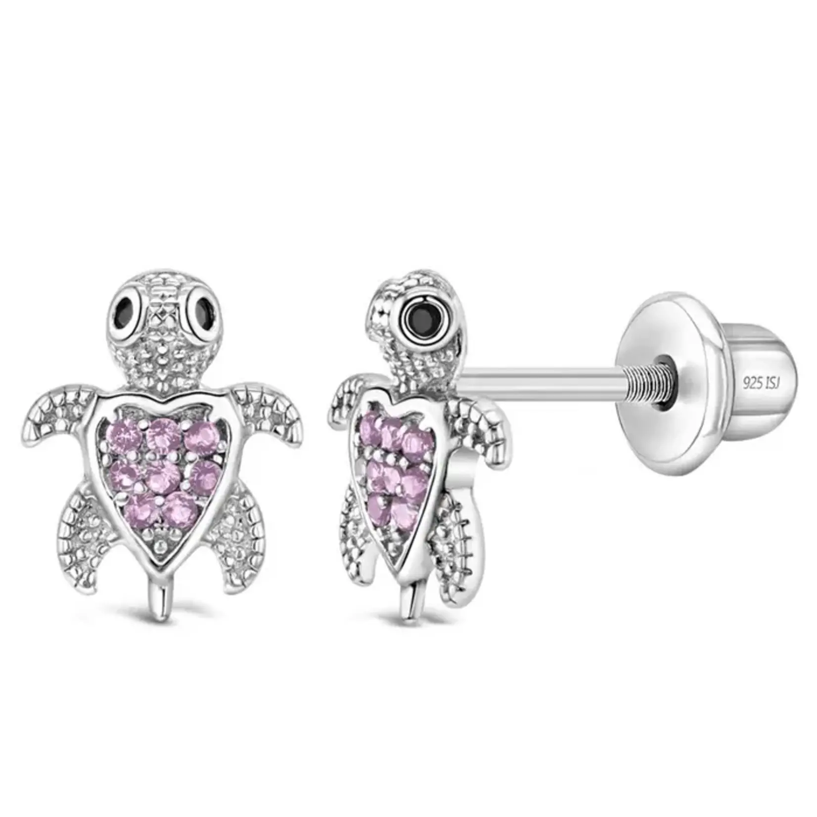 In Season SS Pink CZ Adorable Turtle Earrings