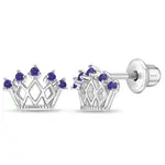 In Season SS Purple CZ 5 Point Crown Earrings