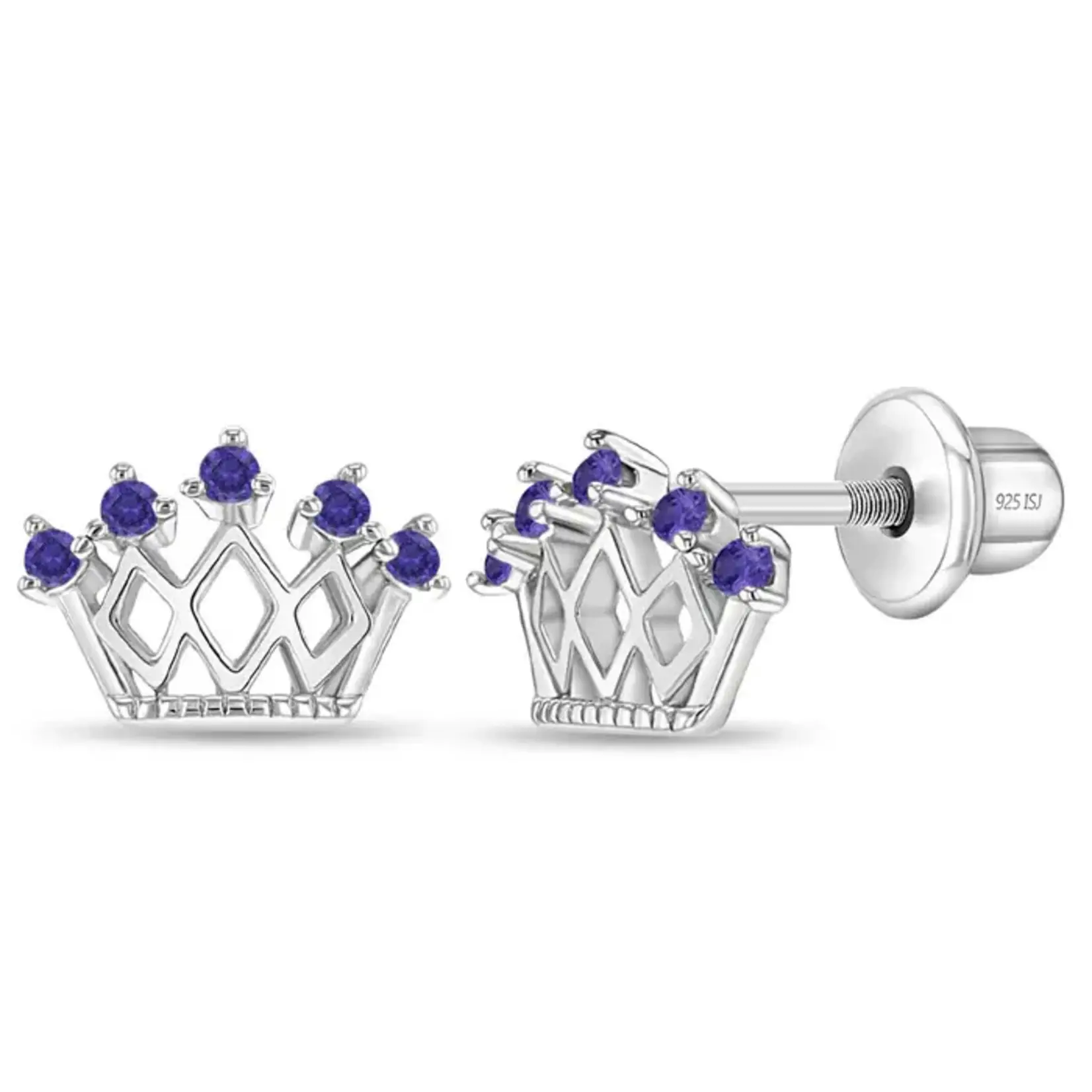 In Season SS Purple CZ 5 Point Crown Earrings