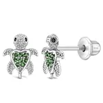 In Season SS Green CZ Adorable Turtle Earrings