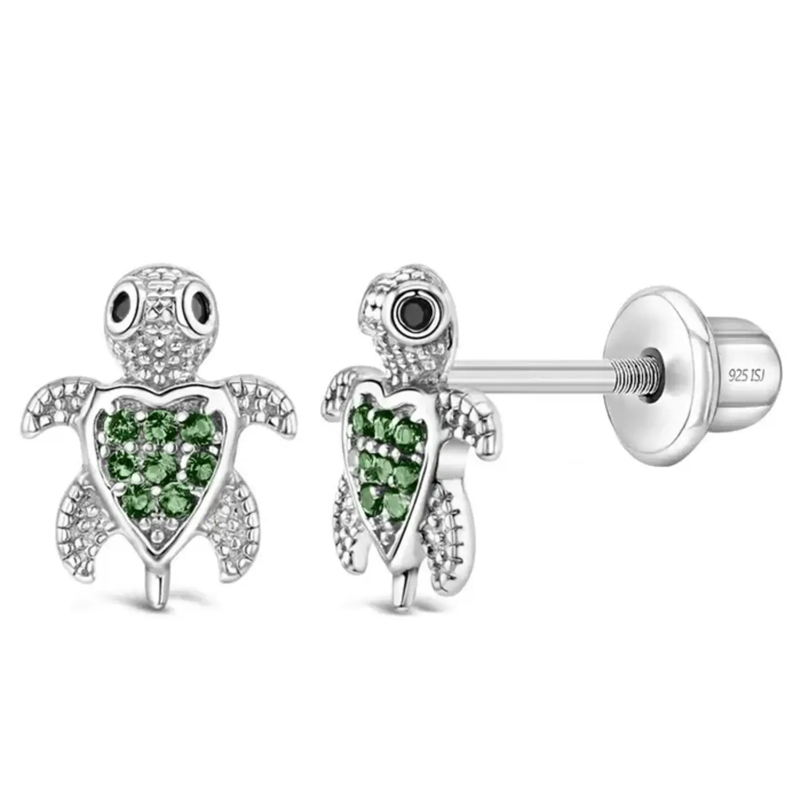 In Season SS Green CZ Adorable Turtle Earrings