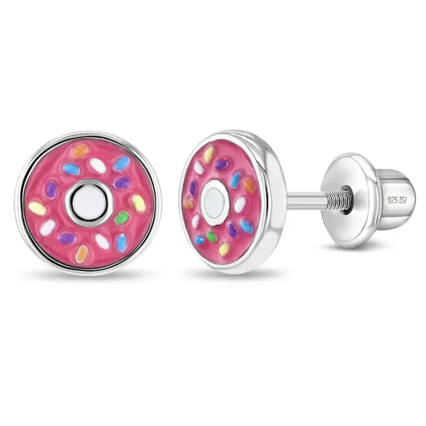 In Season SS Pink Frosted with Sprinkles Donut Earrings Enamel