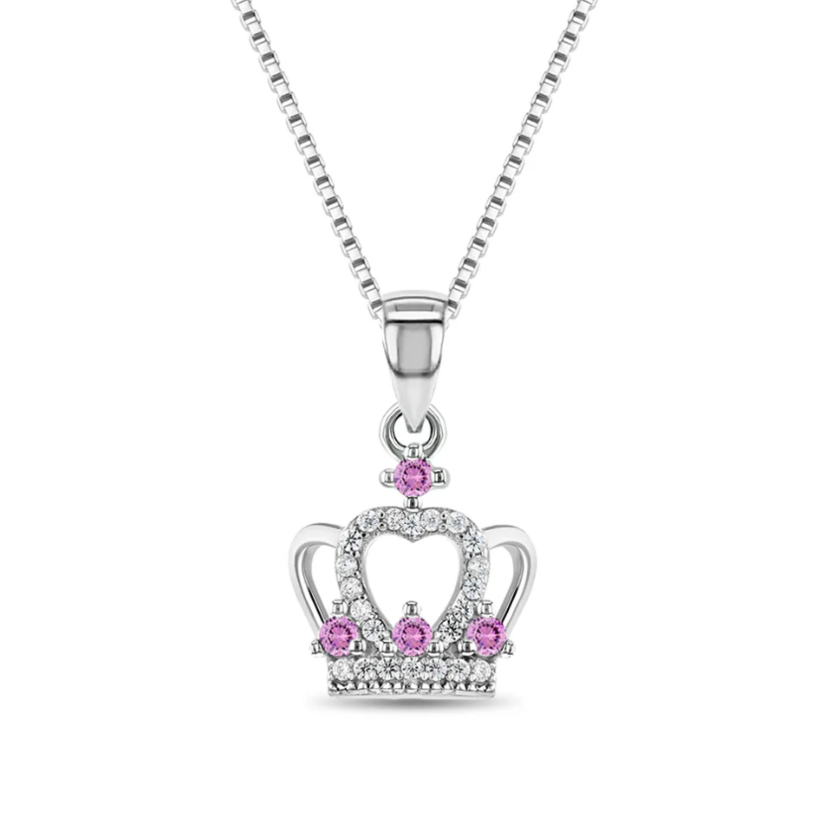 In Season SS Pink CZ Queen for a Day Crown Necklace