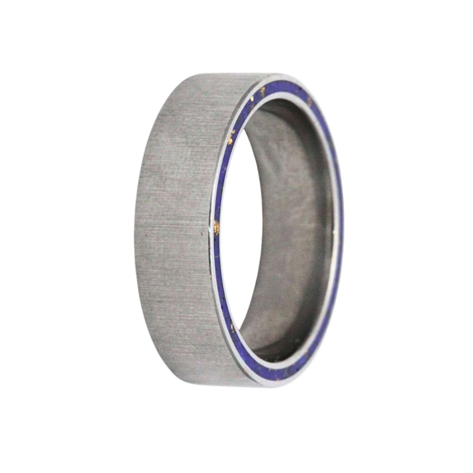 Heavy Stone 7mm Titanium with Lapis and Gold Leaf Sides Ring 10