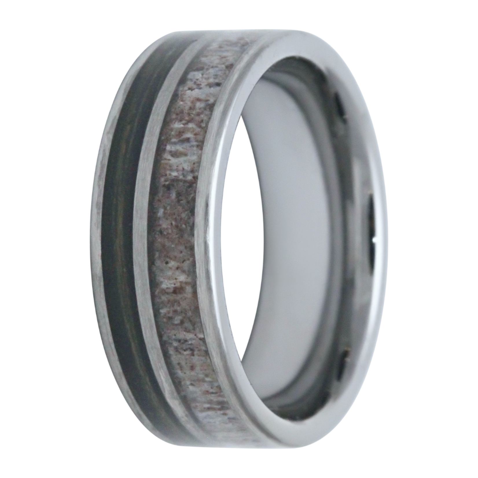 Heavy Stone 8mm Tungsten with Antler and Moss Camo Fishing Line Ring 10