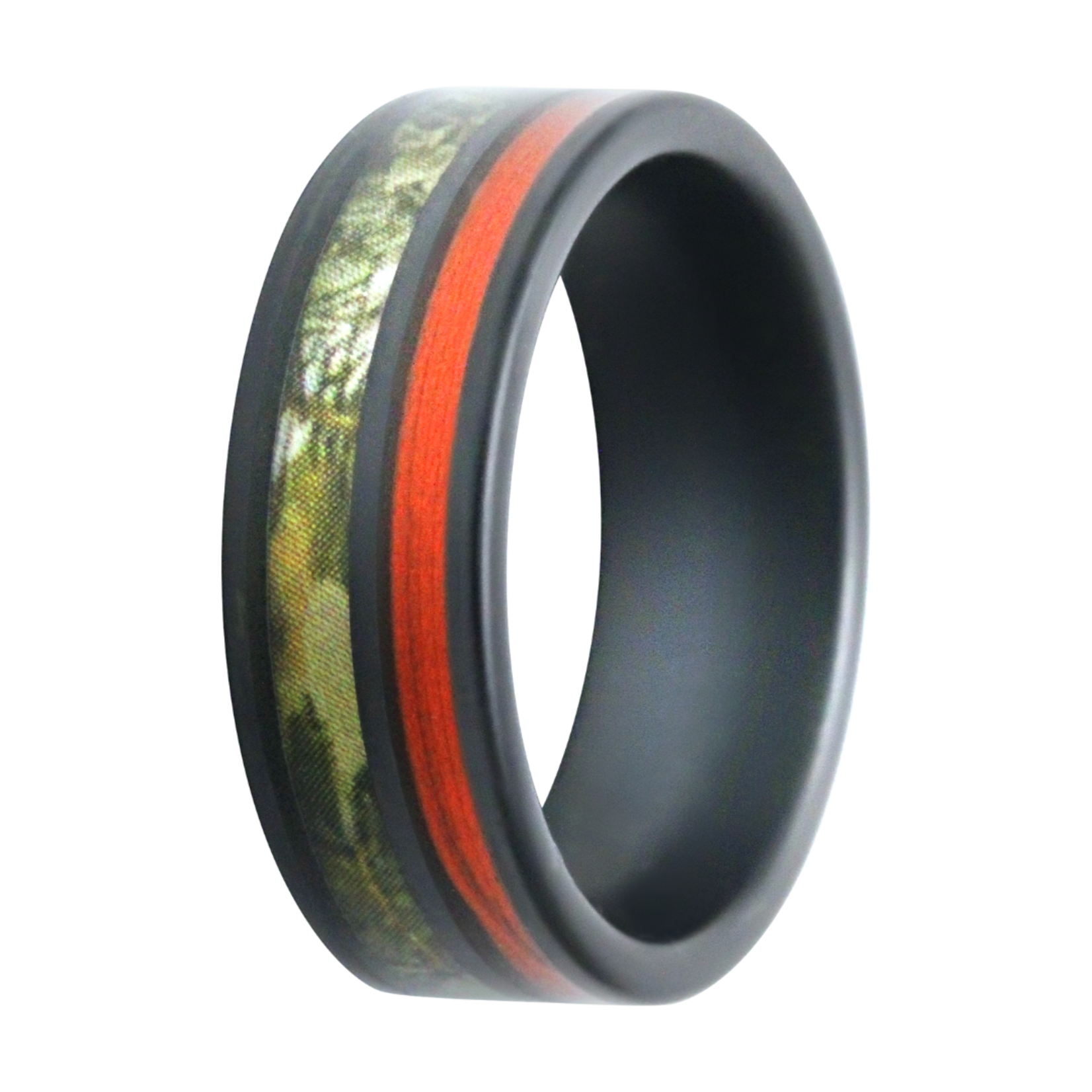 Heavy Stone 8mm Ceramic with Pine Camo and Orange Fishing Line Ring 10