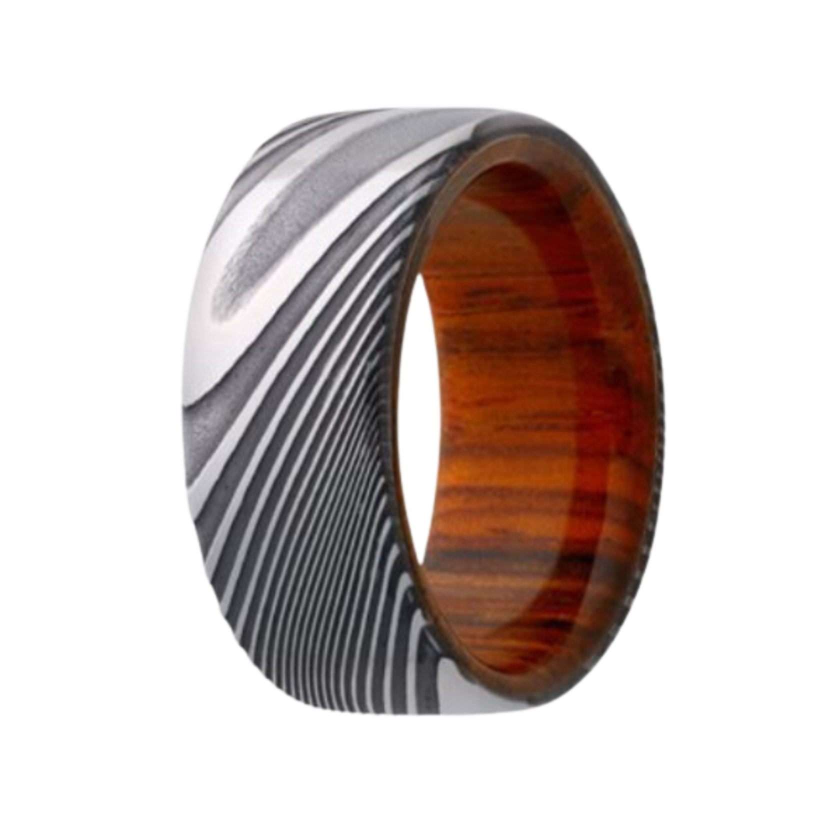Heavy Stone 7mm Damascus with Cocobolo Wood Sleeve Ring 10
