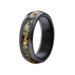 Heavy Stone 8mm Black Ceramic Flower and Gold Leaf Ring 10