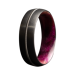Heavy Stone 7mm Zirconium with Silver Guitar String and Pink Burl Wood Ring 10