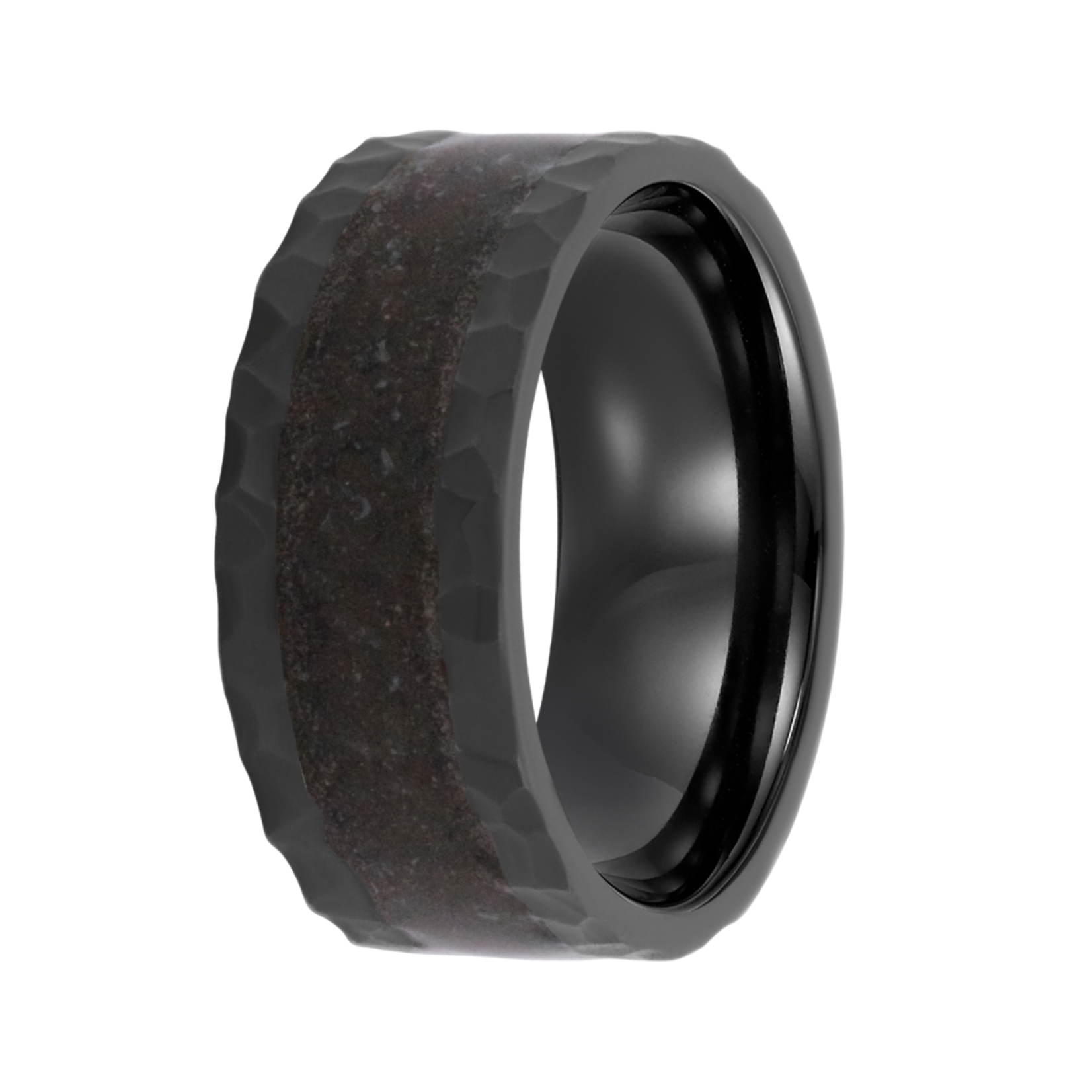 Heavy Stone 9mm Hammered Zirconium with Dino Inlay Ring 10