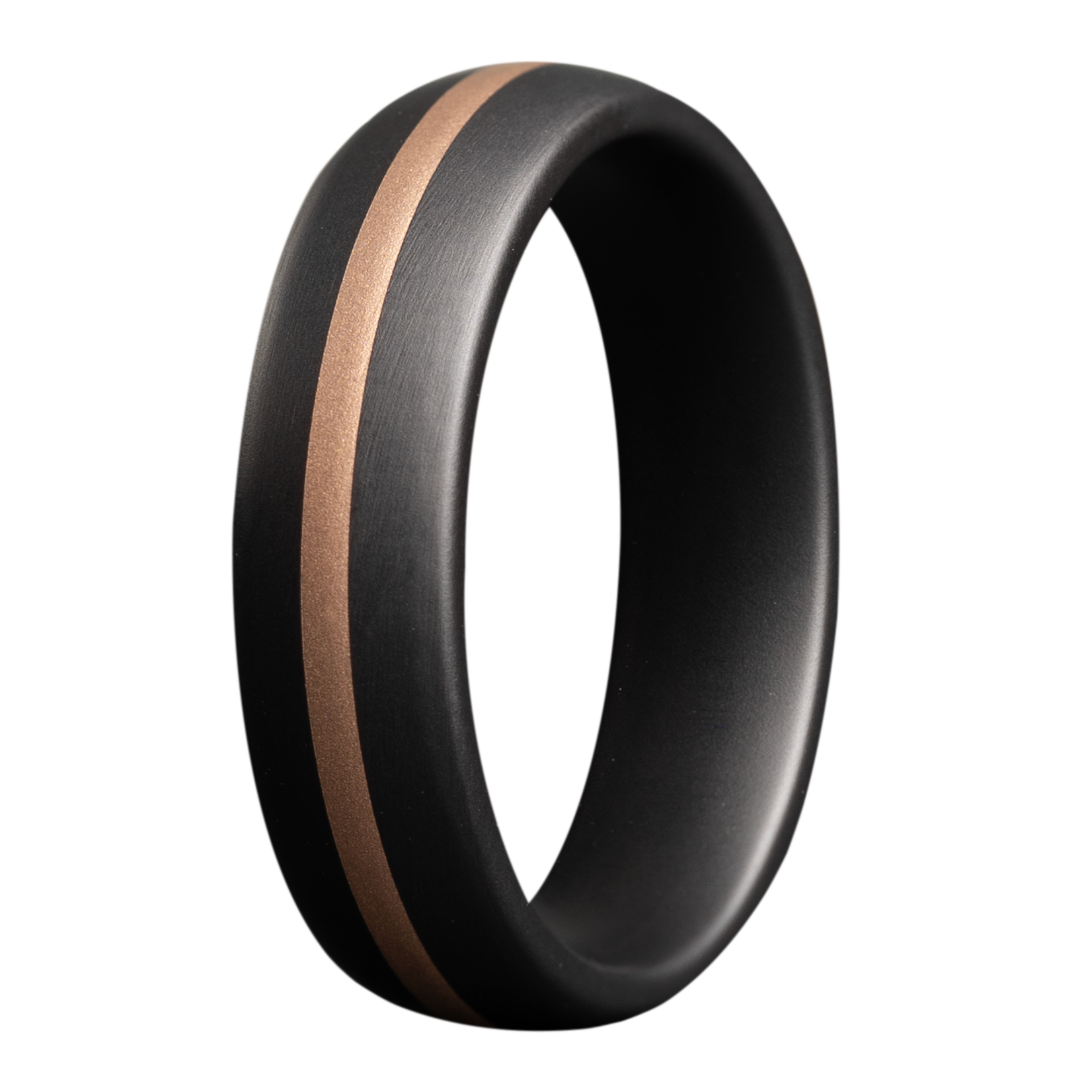 Heavy Stone 6mm Matte Black Ceramic with 18K RG Stripe Ring 10