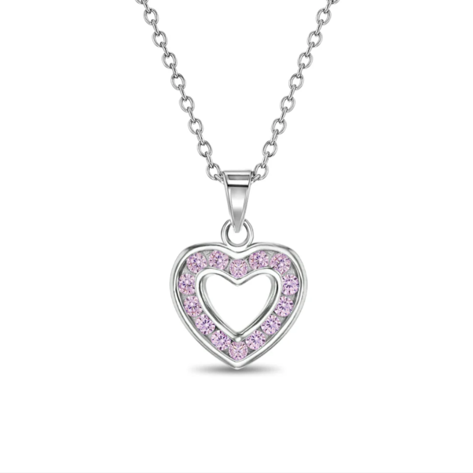 In Season SS Pink Open CZ Heart Necklace