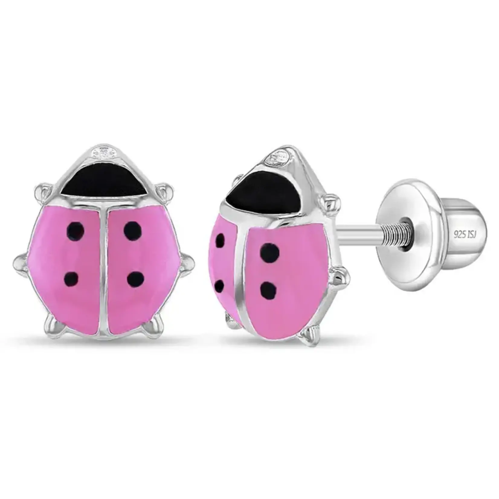 In Season SS Pink Enamel Adorable Ladybug Earrings