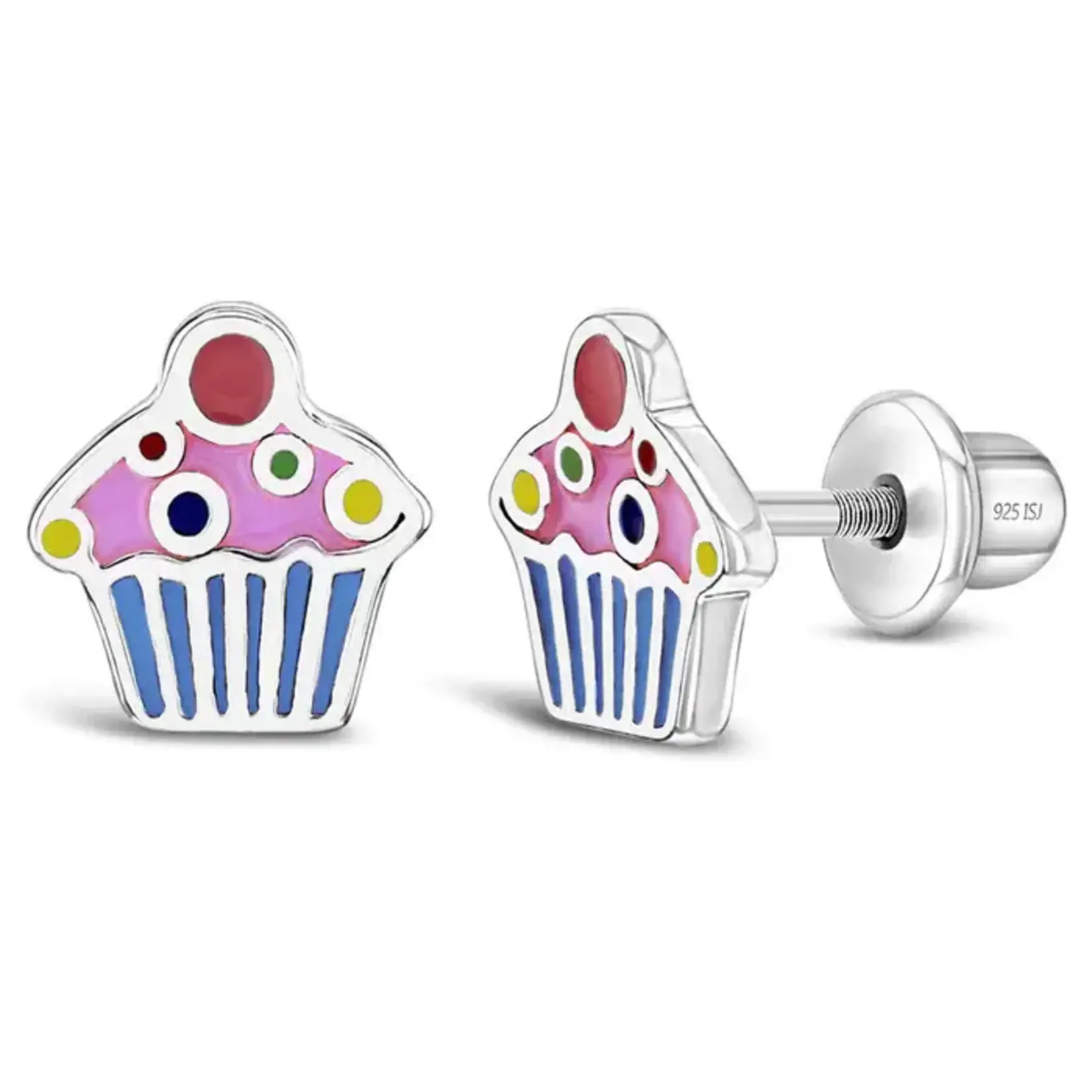 In Season SS Pink Cherry on Top Cupcake Earrings Enamel