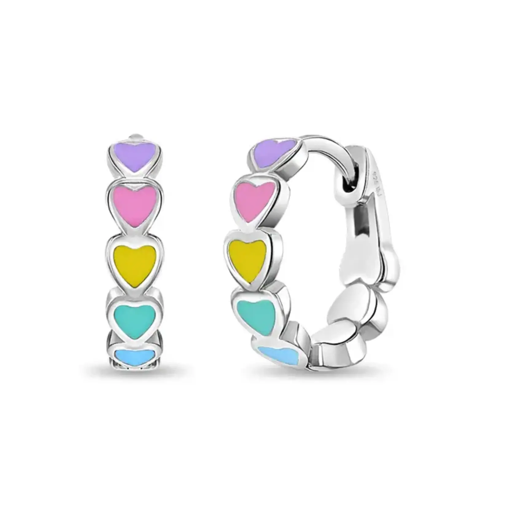 In Season SS Multicolor Enamel Heart Cascade 9mm Huggies