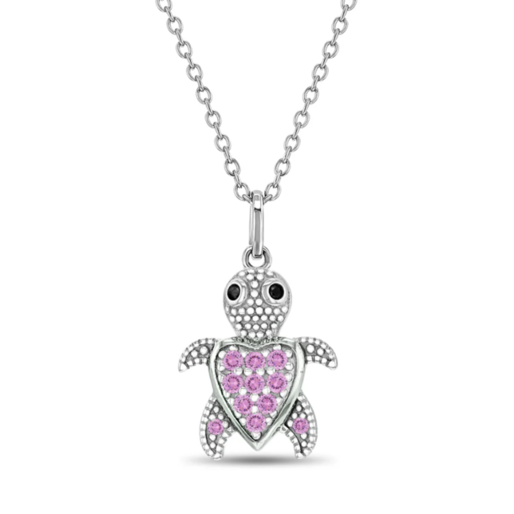 In Season SS Pink CZ Adorable Turtle Necklace