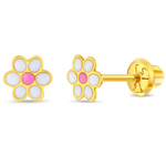 In Season 14k Gold Flower White Enamel Earrings
