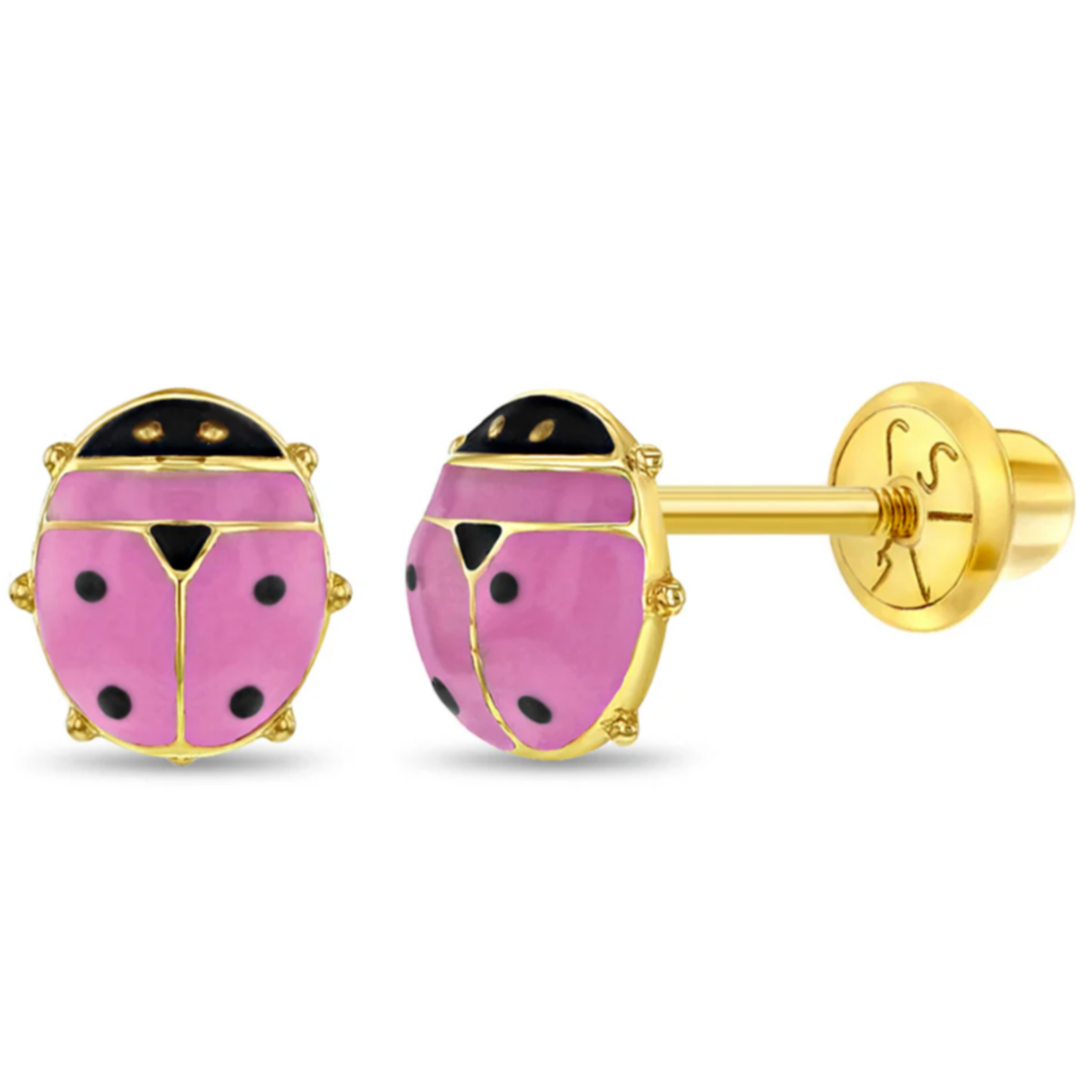 In Season 14k Gold Pink Enamel Colorful Ladybug Earrings