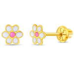 In Season 14k Gold Flower Pink Enamel Earrings