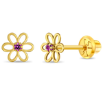 In Season 14k Gold Open Pink CZ Flower Earrings