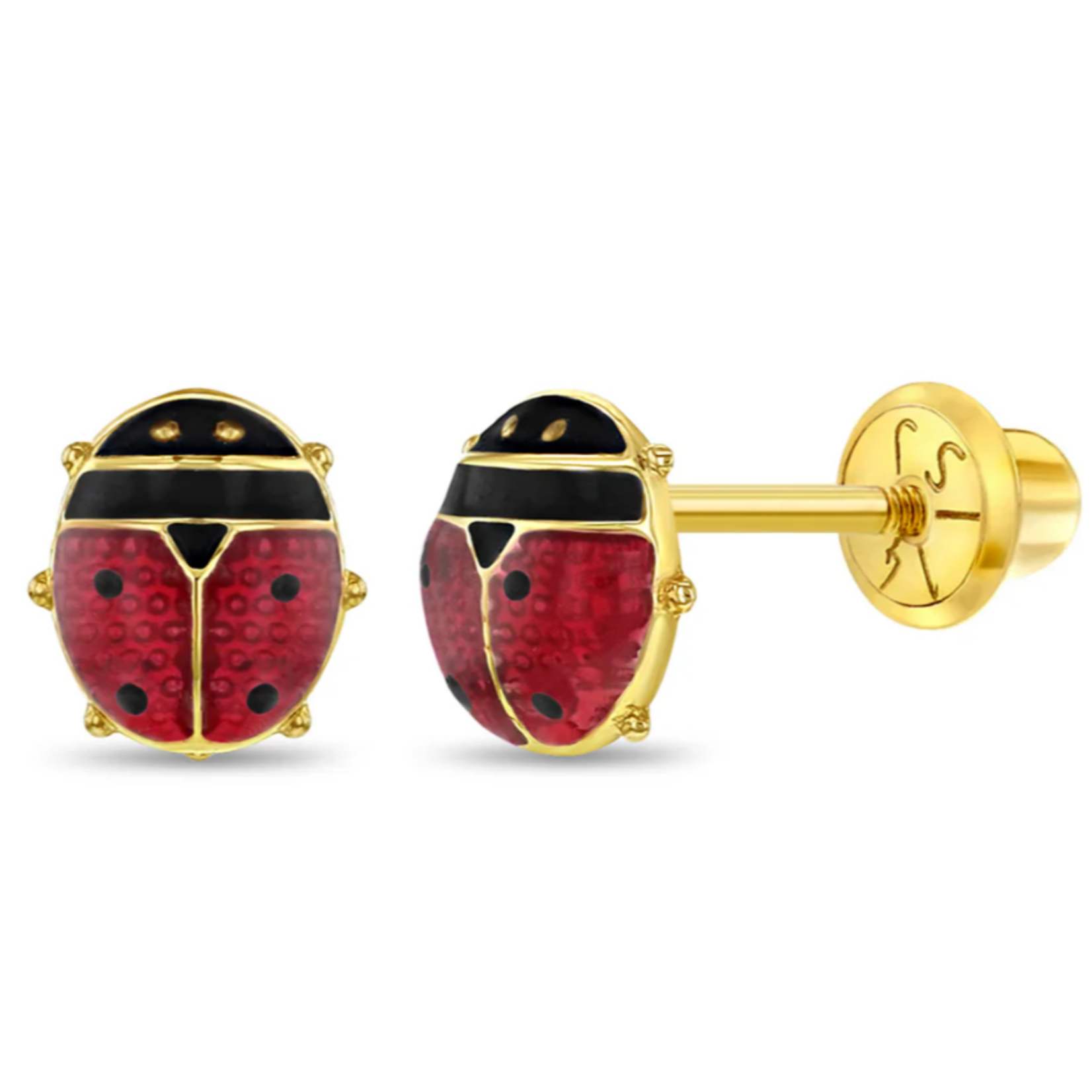 In Season 14k Gold Red Enamel Colorful Ladybug Earrings
