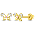 In Season 14k Gold Pink CZ Jeweled Butterfly Earrings