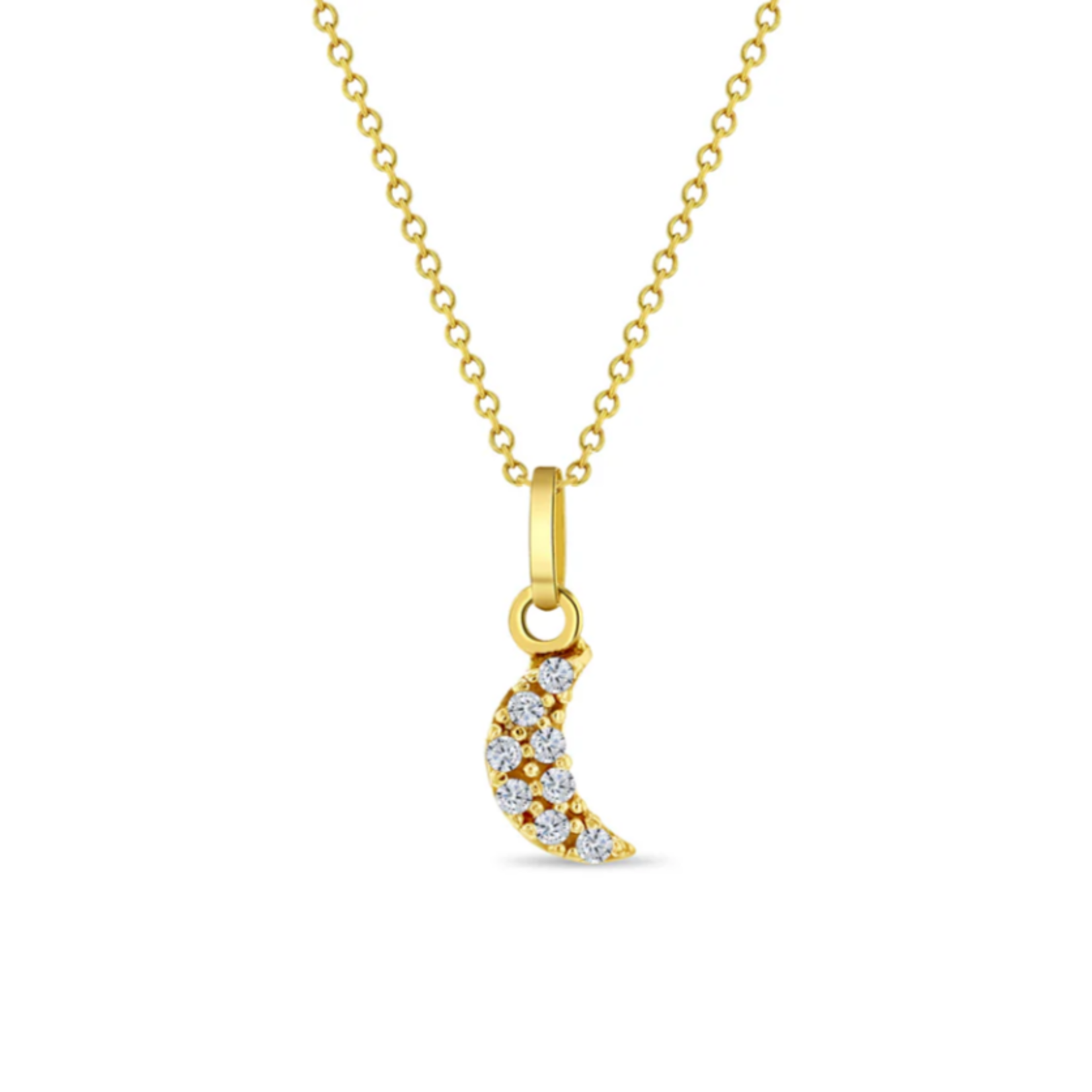 In Season 14k Gold Tiny CZ Encrusted Moon Necklace