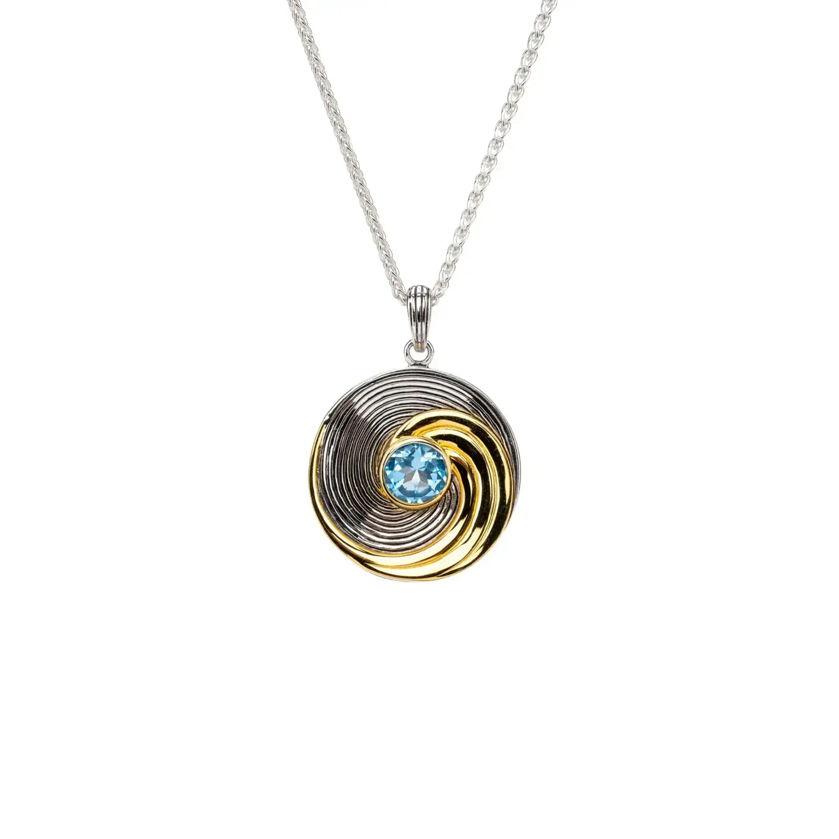 Keith Jack SS &23K Gilded Swiss Blue Topaz Whirlpool Pendant