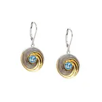 Keith Jack SS &23K Gilded Swiss Blue Topaz Whirlpool Earrings