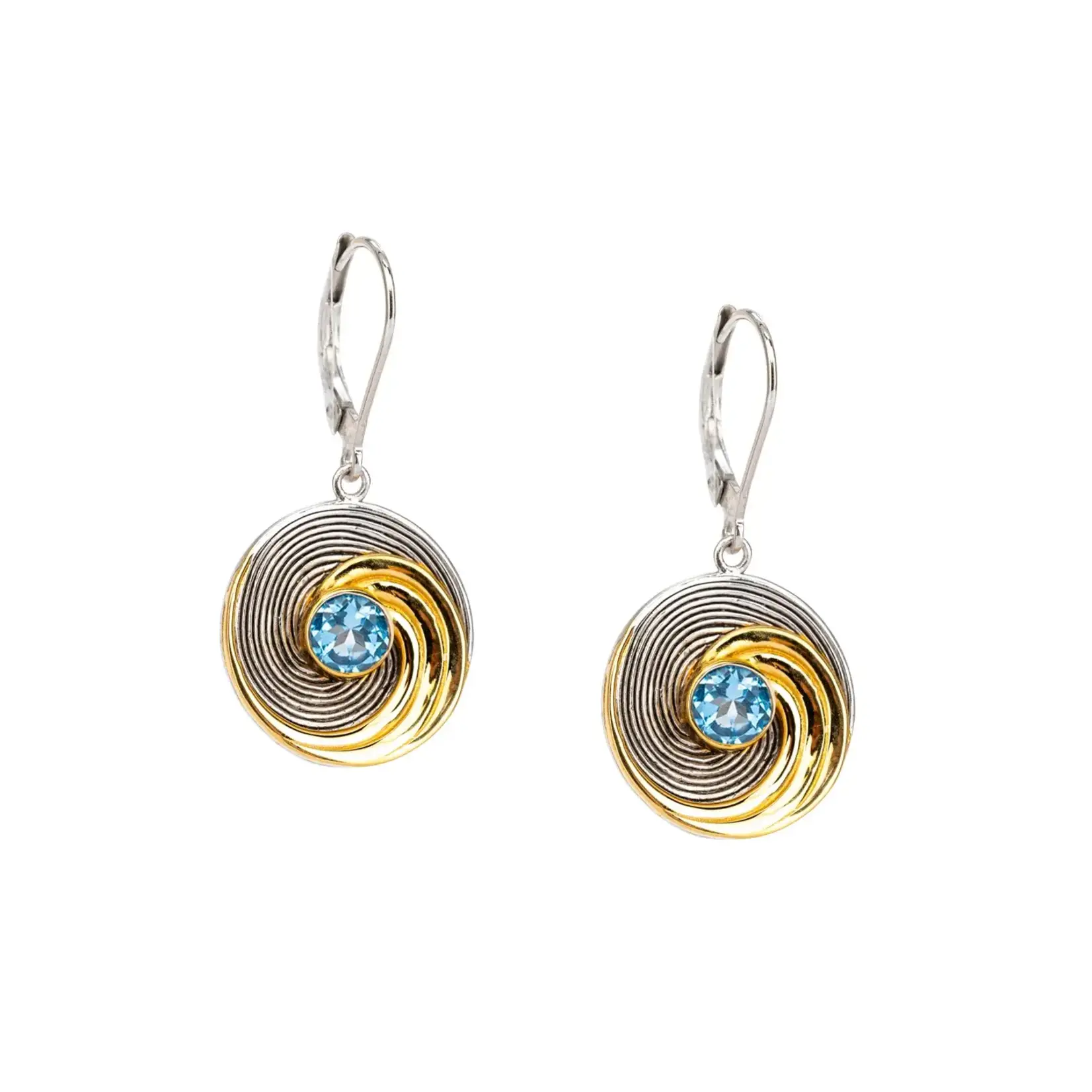 Keith Jack SS &23K Gilded Swiss Blue Topaz Whirlpool Earrings