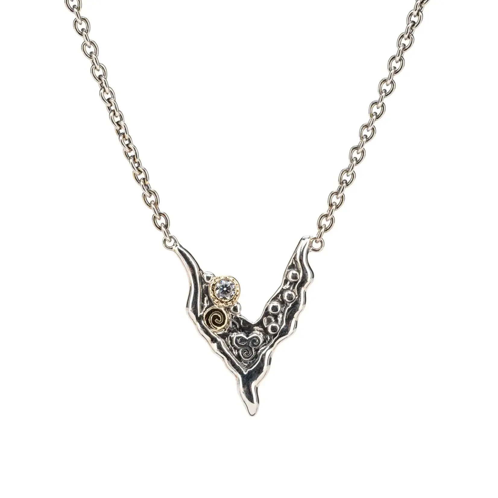 Keith Jack Sterling Silver & 10K CZ Rocks and Rivers Necklet 16"-18"