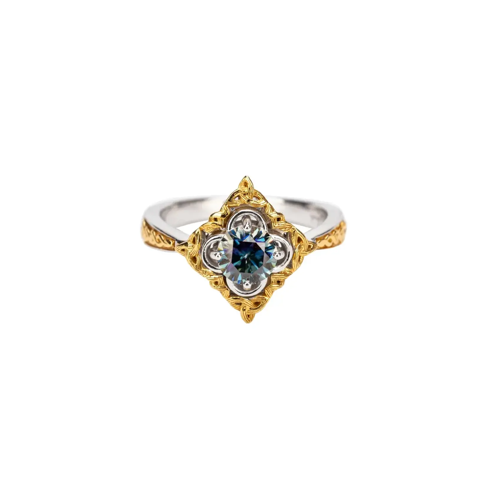 Keith Jack Sterling Silver/10K Yellow Gold Moissanite Celestial Ring 7