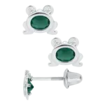 Kiddie Kraft SS Green and White CZ Frog Kid's Earrings