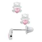 Kiddie Kraft SS Teddy Bear Pink CZ Kid's Earrings