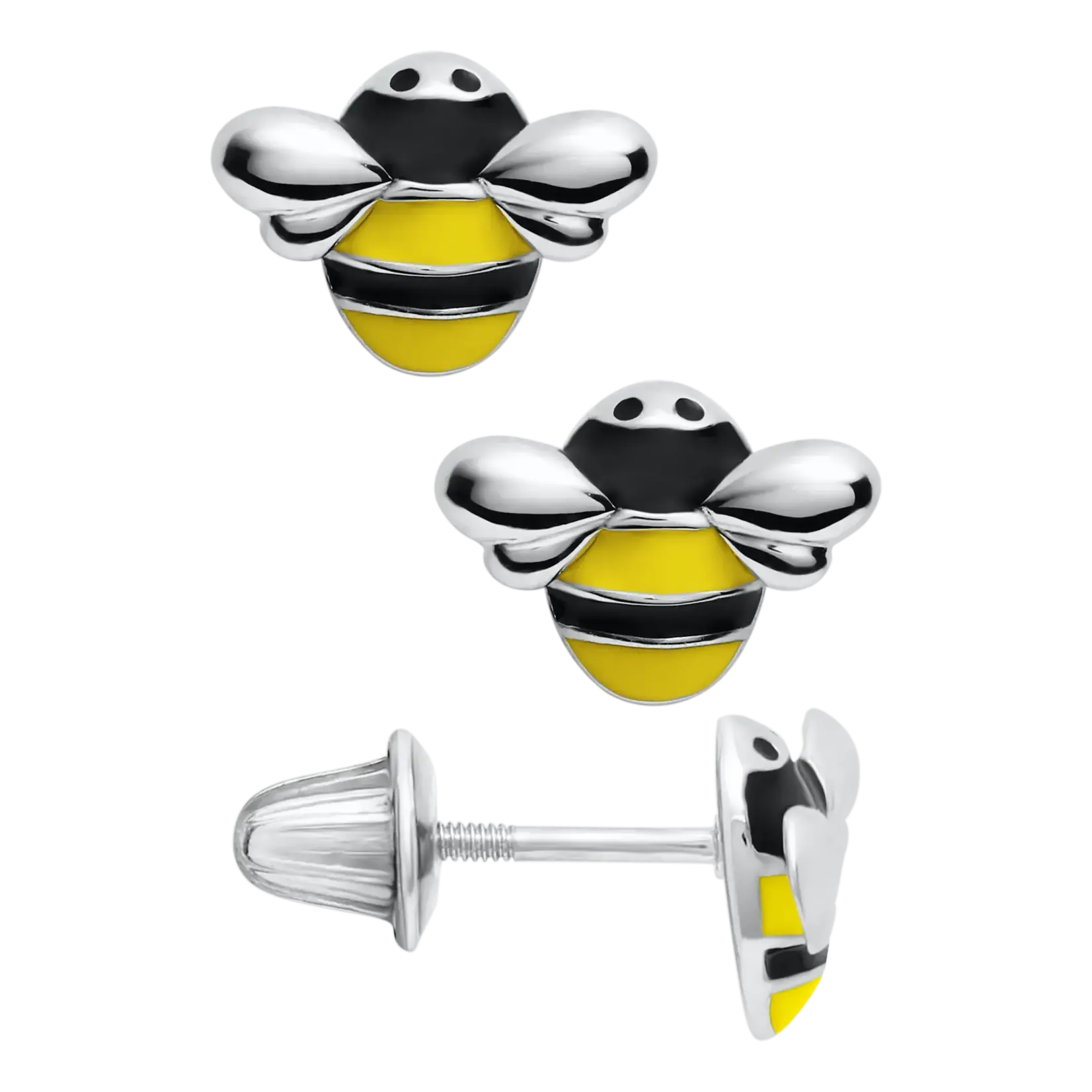 Kiddie Kraft SS Yellow and Black Enamel Bee Kid's Earrings