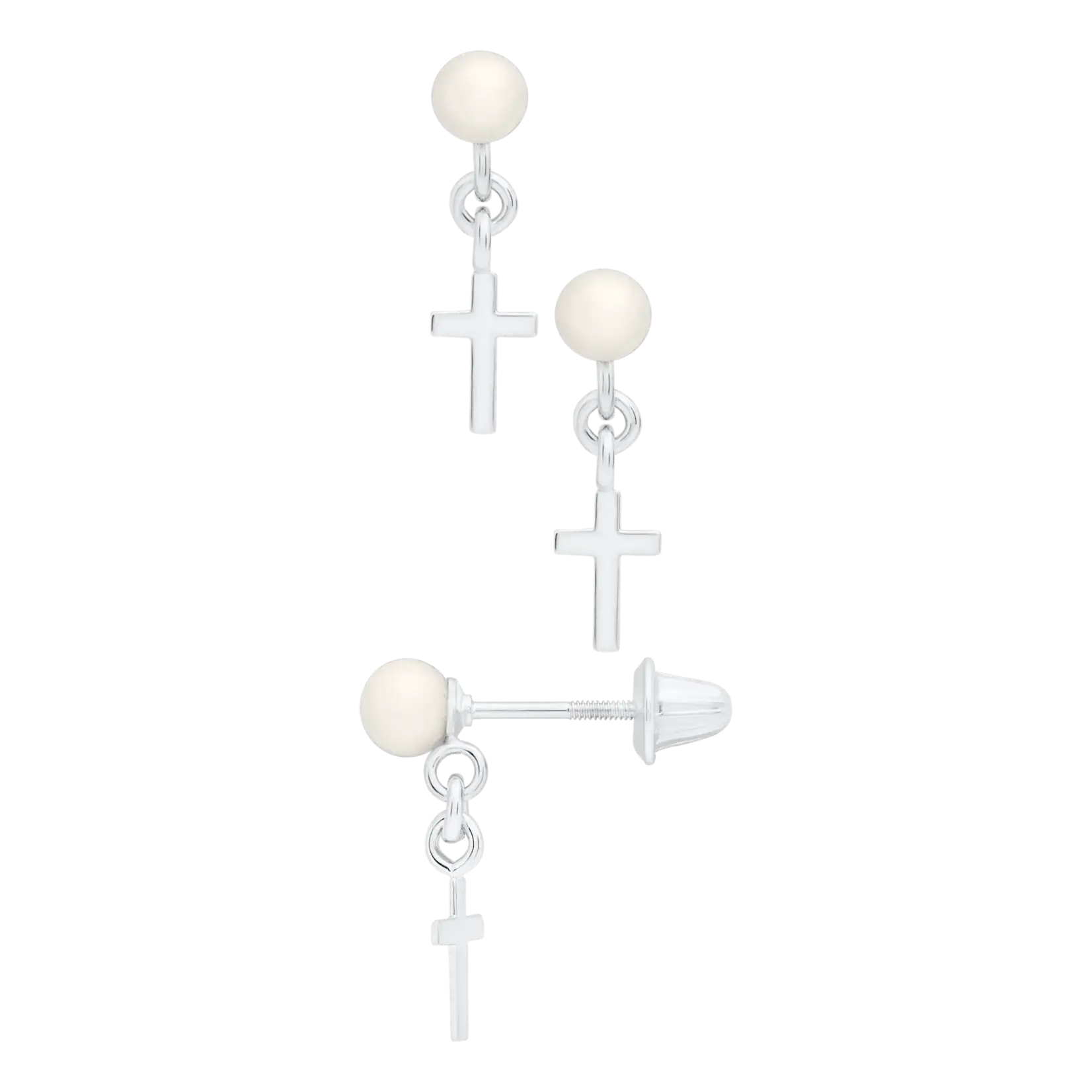 Kiddie Kraft SS Pearl With Cross Kid's Dangle Earrings