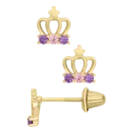 Kiddie Kraft 14K Yellow Gold Crown Kid's Earrings with CZs