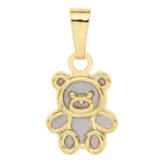 Kiddie Kraft 14K Yellow Gold & Mother of Pearl Teddy Bear Pendant w/15" chain