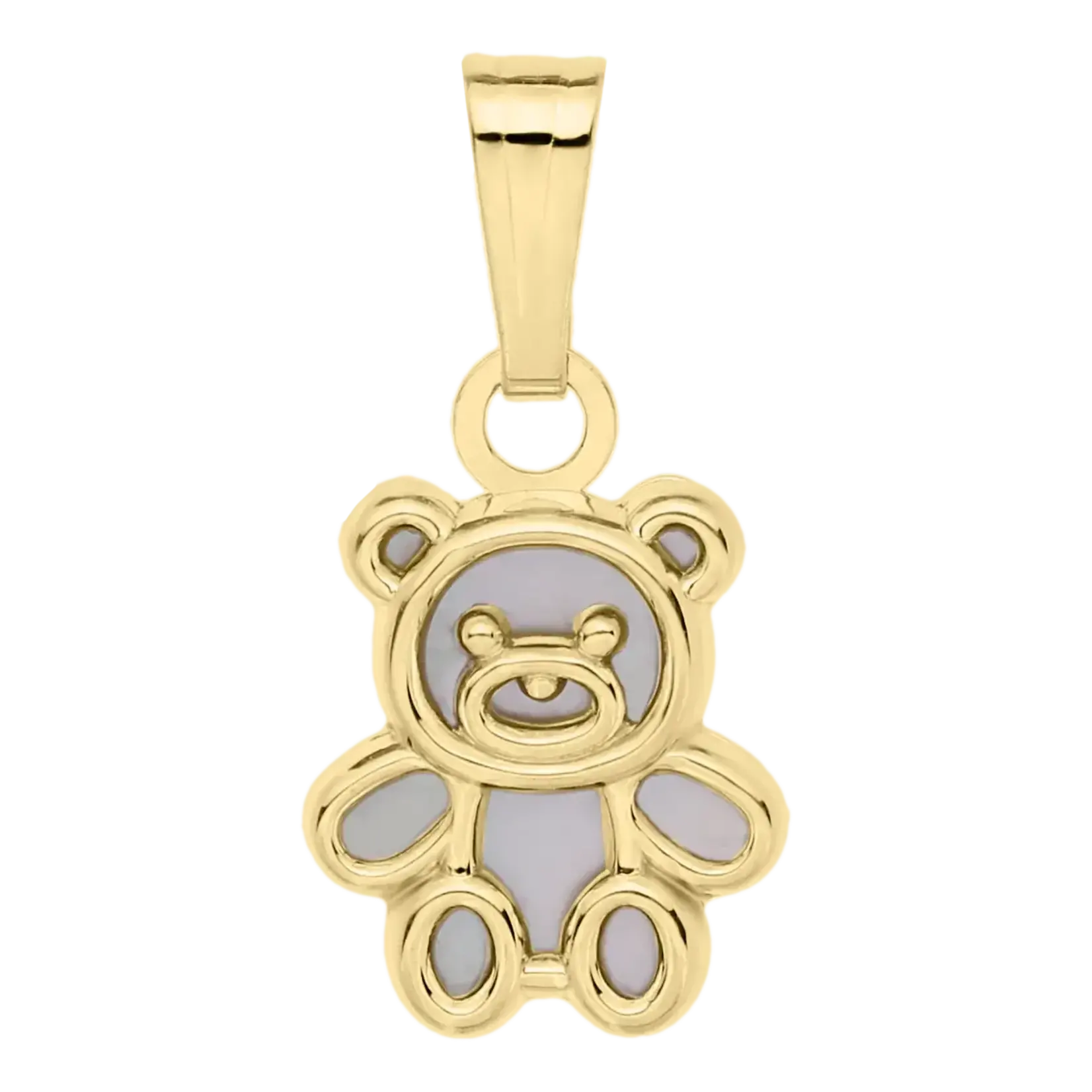 Kiddie Kraft 14K Yellow Gold & Mother of Pearl Teddy Bear Pendant w/15" chain